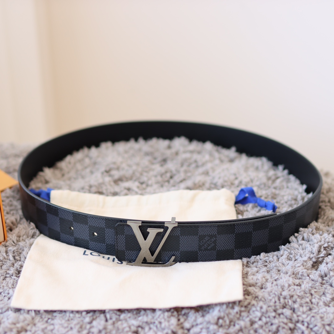 Louis Vuitton Men's Initiales Reversible Belt In Black/Grey/Brown Monogram And Damier Canvas With Silver/Black Hardware 40mm