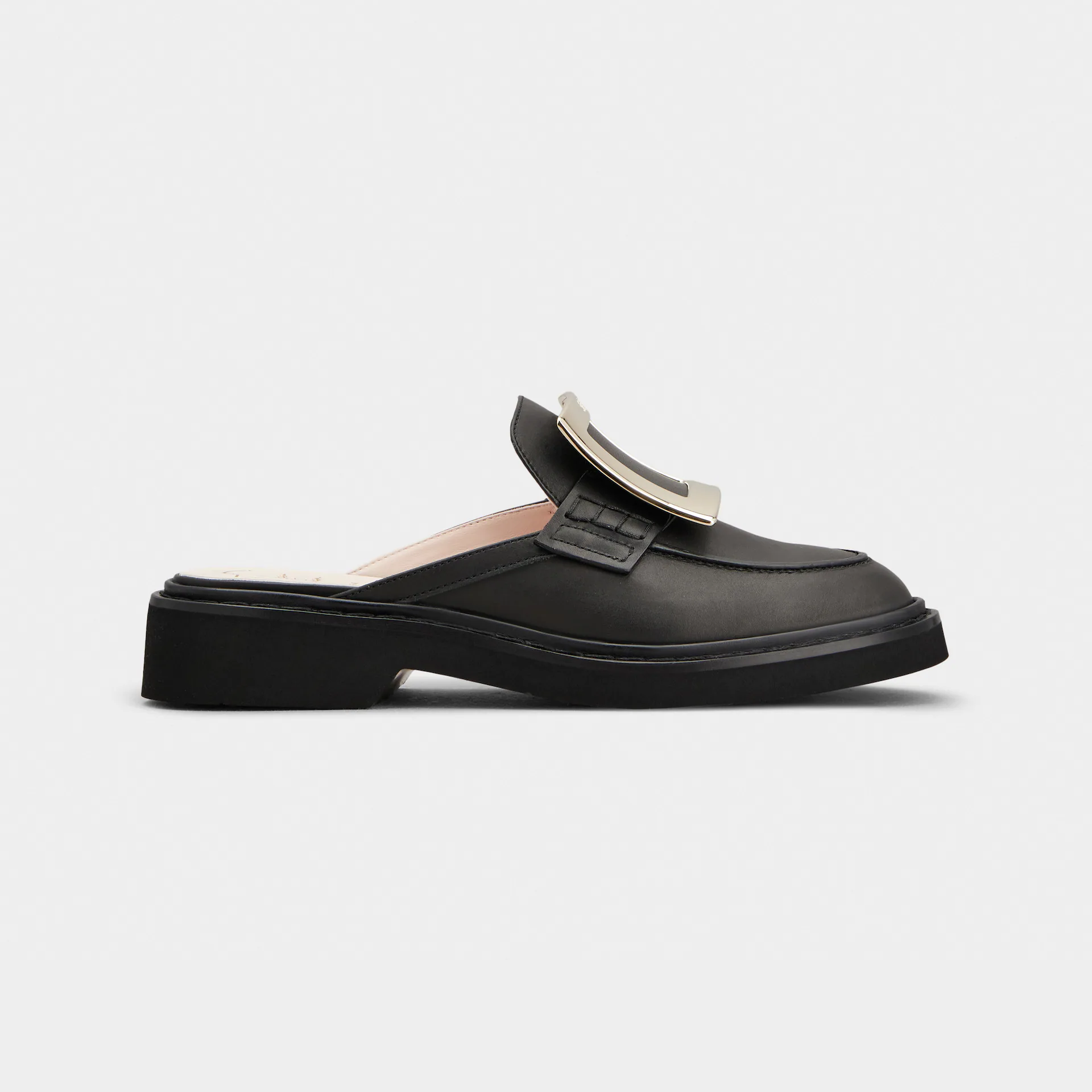 Roger Vivier Viv' Rangers Mules Loafers In Black Leather With Metal Buckle