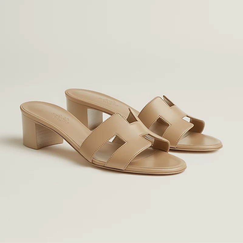 HERMES Oasis Slippers High-heeled slippers Beige color High Heels Sandal