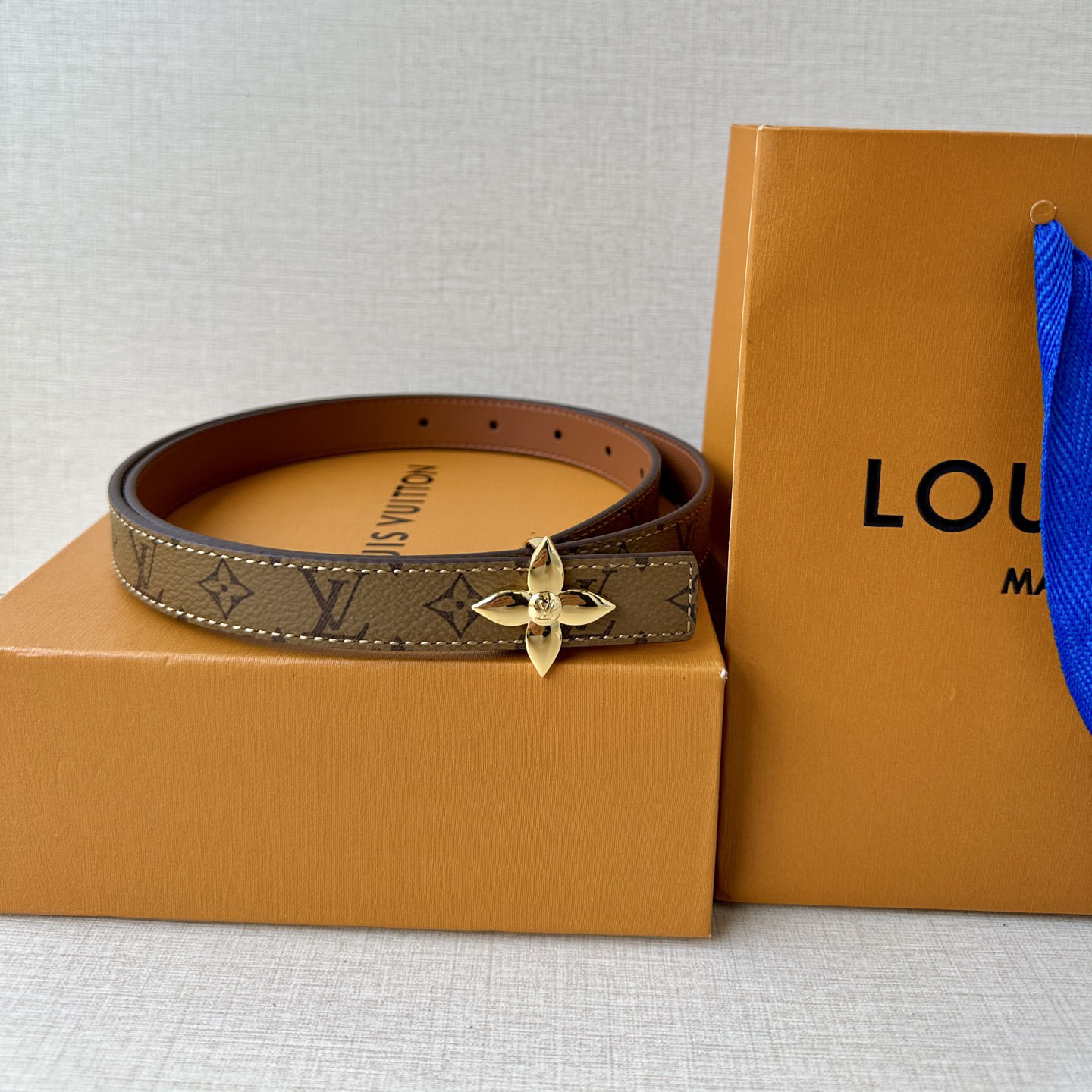 Louis Vuitton Women's Flowergram Reversible Belt In Brown/Cookie Monogram Reverse Canvas And White/Black/Red/Pink/Brown Calfskin With Gold/Silver Hardware 20mm