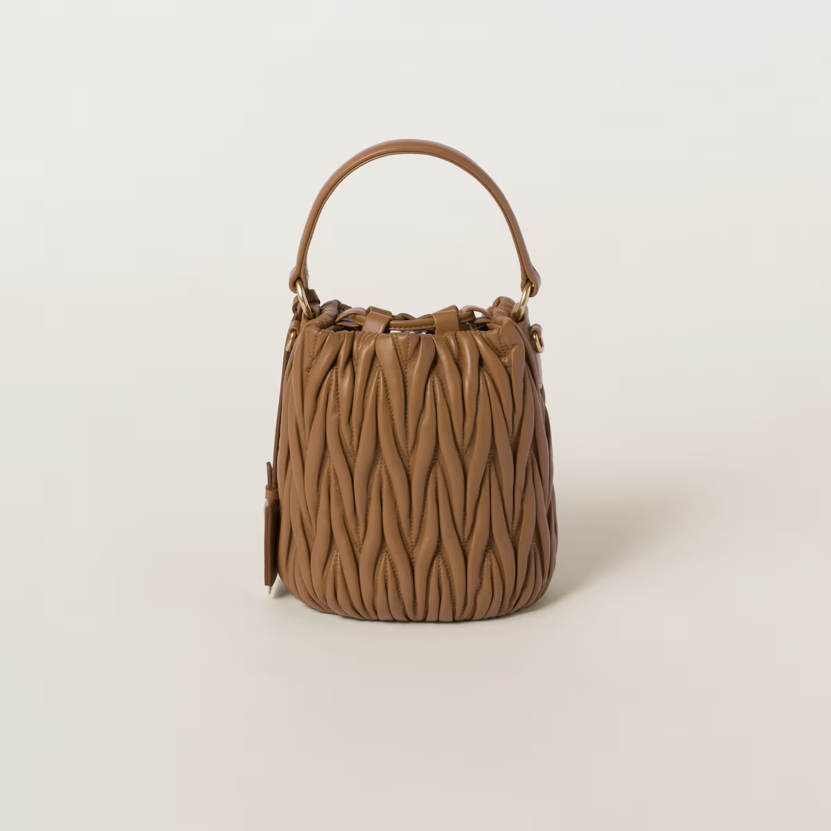 Miu Miu Matelassé Quilted Lambskin Leather Brown Bucket Bags