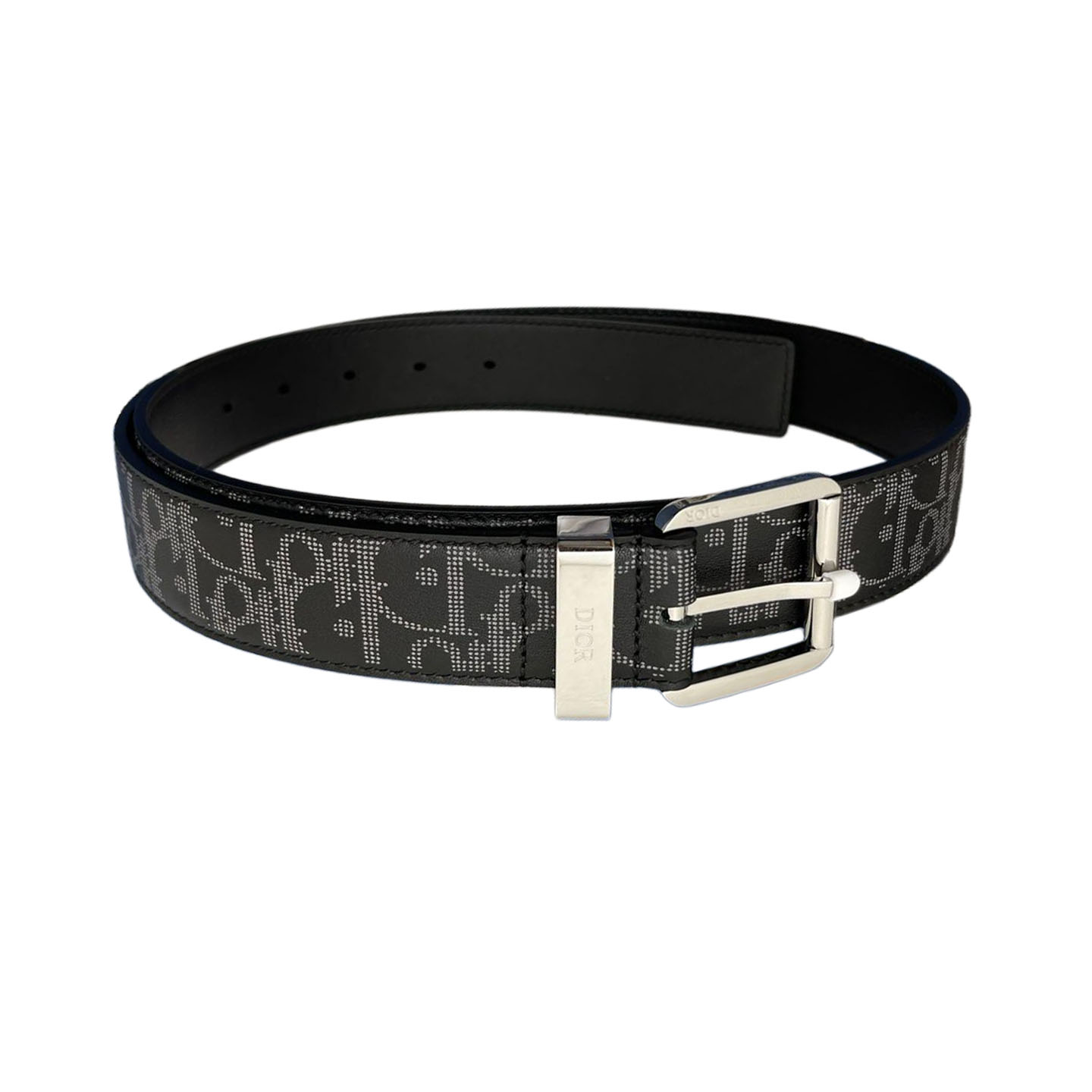 Dior Men' s 30 Montaigne Avenue Belt In Black Grained Calfskin With Silver/Gold Hardware 35mm