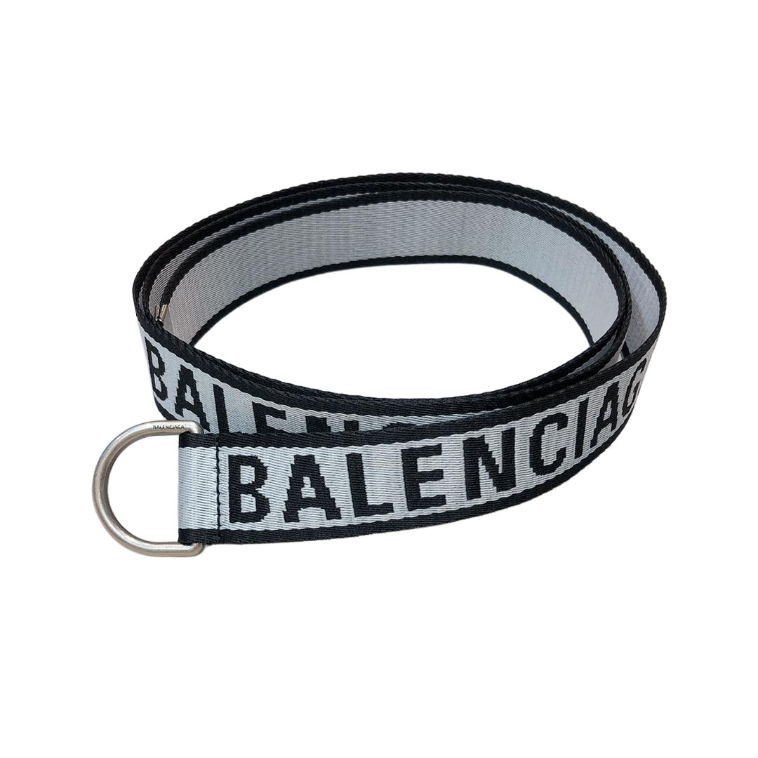 Balenciaga Men's D Ring Belt In Balenciaga Grey/Green Webbing With Silver Hardware 40mm