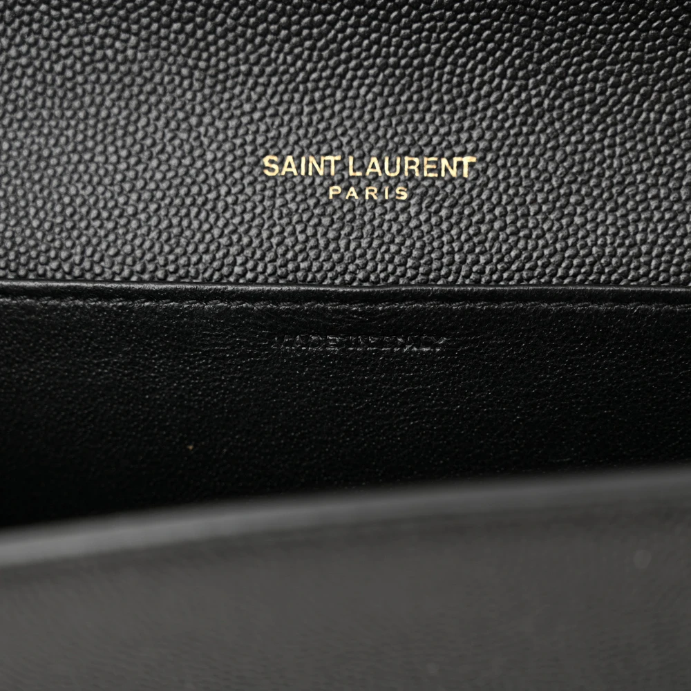Saint Laurent Small Uptown Chain Wallet Black Grain De Poudre Leather Gold Hardware
