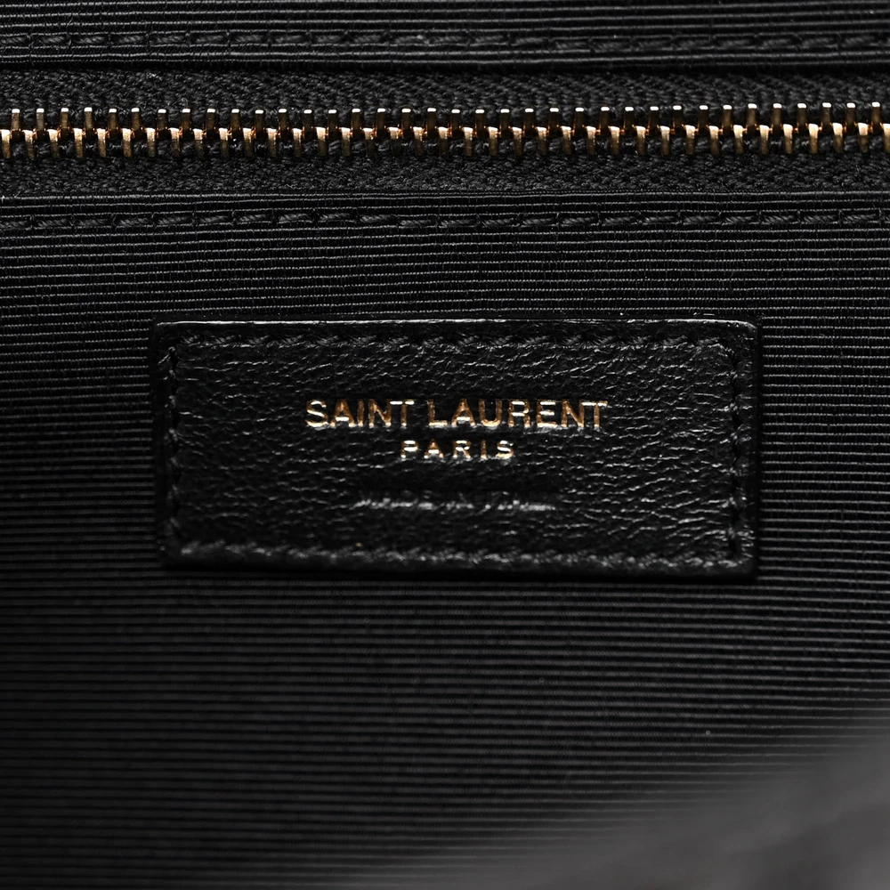 Saint Laurent Large Satchel Black Triquilt Monogram Grain De Poudre Textured Mixed Matelasse Leather Gold Hardware