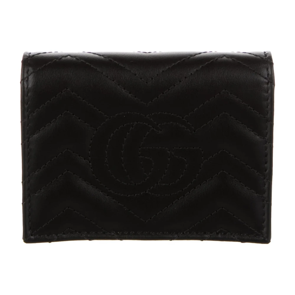Gucci Small Marmont Logo Compact Wallet Black GG Canvas Gold Hardware
