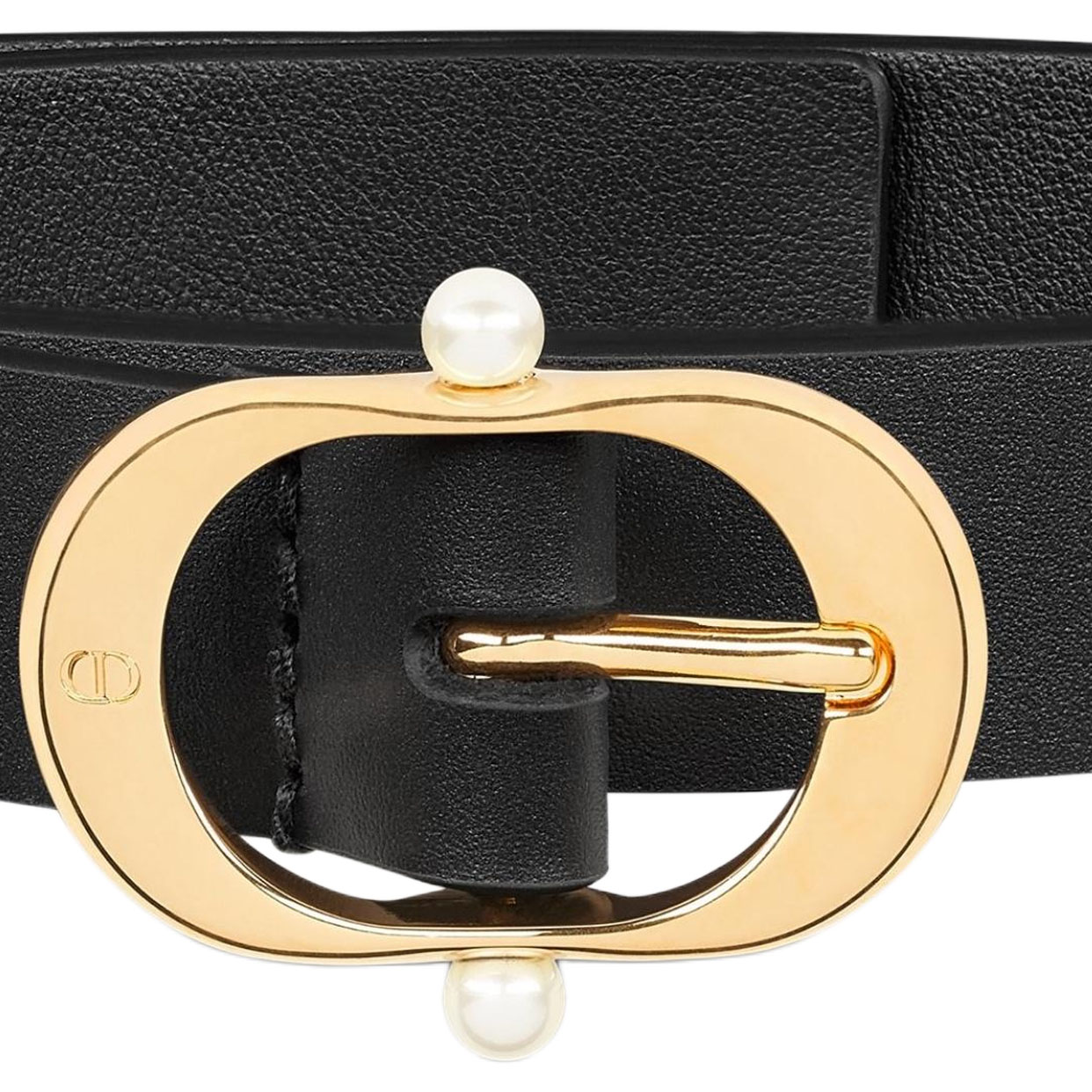 Dior Women' s Chic Belt With Pearls In Black Calfskin With Gold Hardware 20mm