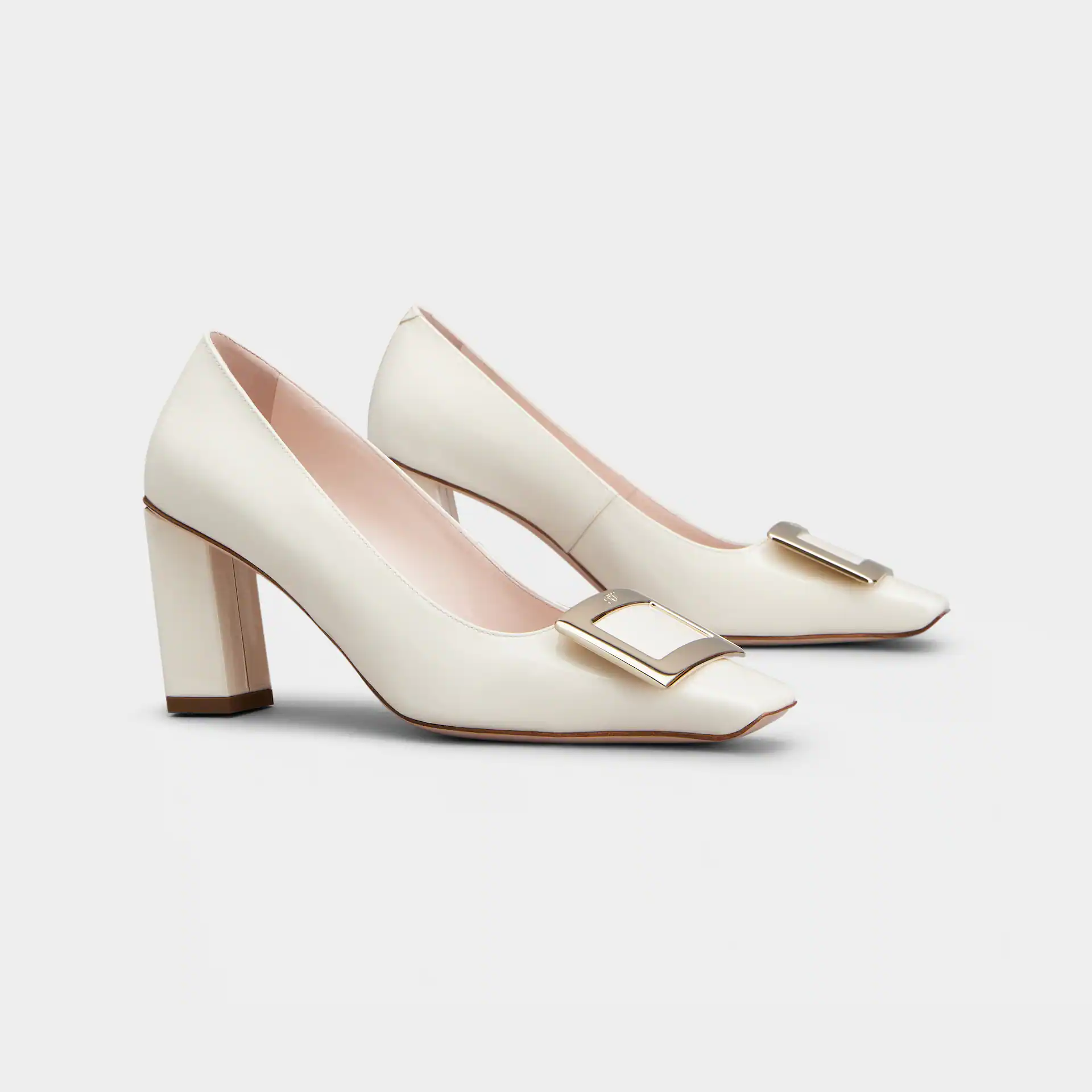 Roger Vivier Belle Vivier Pumps High Heels In White Leather With Metal Buckle (Heel Height 7cm)