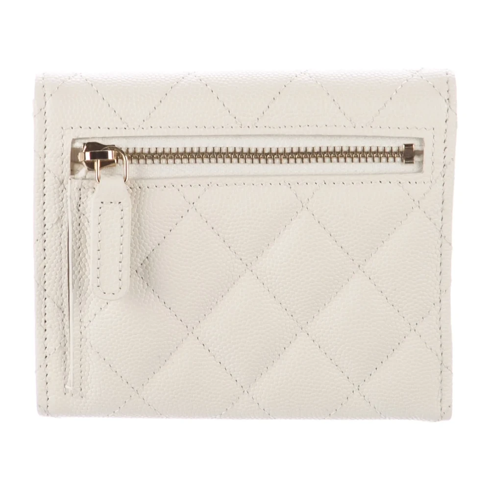 Chanel Small Compact Wallet White Quilted Leather Gold Hardware