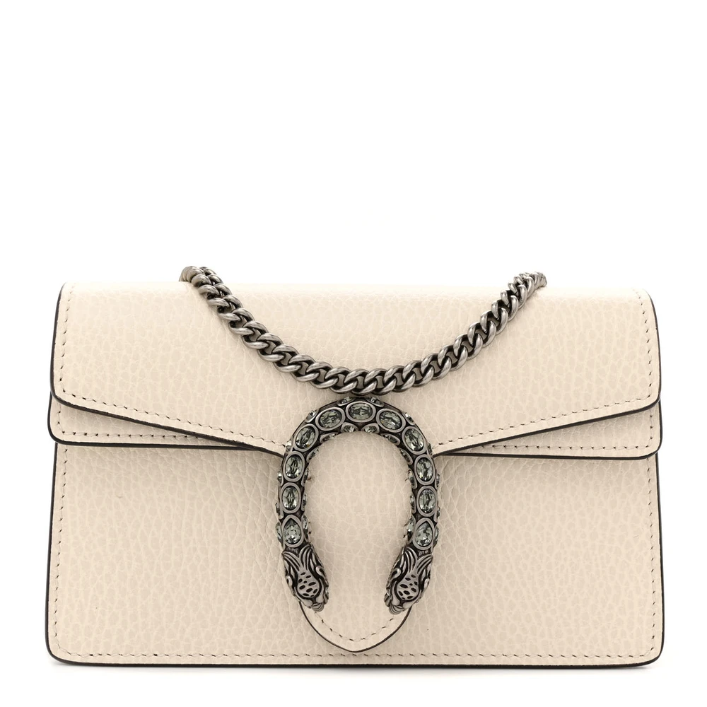 Gucci Super Mini Dionysus Shoulder Bag Mystic White Dollar Calfskin Leather & Crystal Black Diamond Aged Silver Hardware
