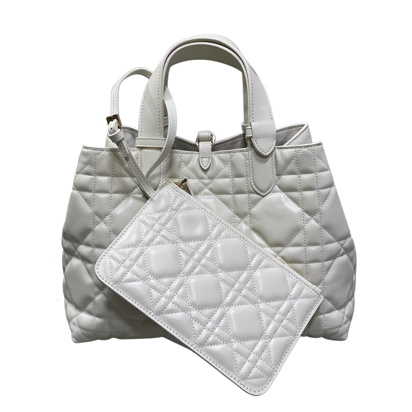 Dior Medium Dior Toujours Bag In White/Tan/Blue/Pale Pink/Burgundy/Cloudy Grey/Stone Grey Macrocannage Calfskin With Gold/Silver Hardware