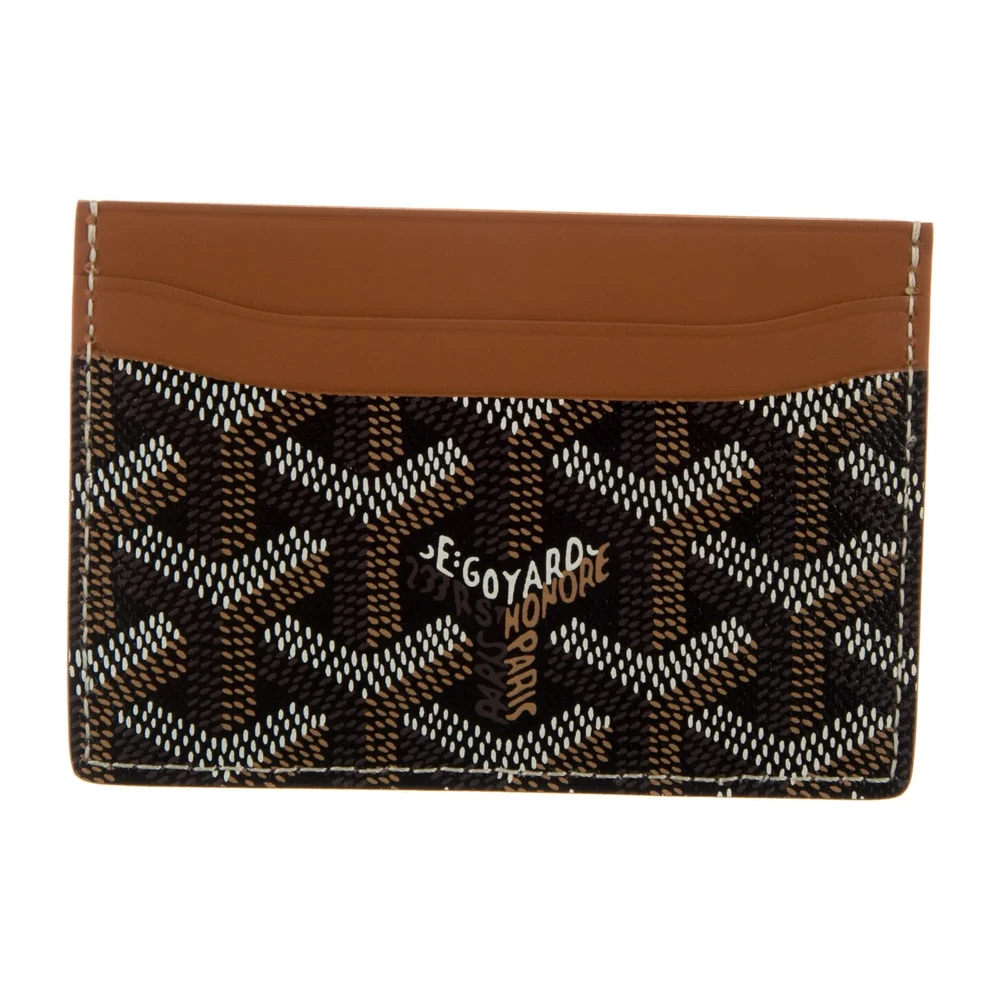 Goyard Small Printed Card Holder Black and Brown Goyardine Canvas