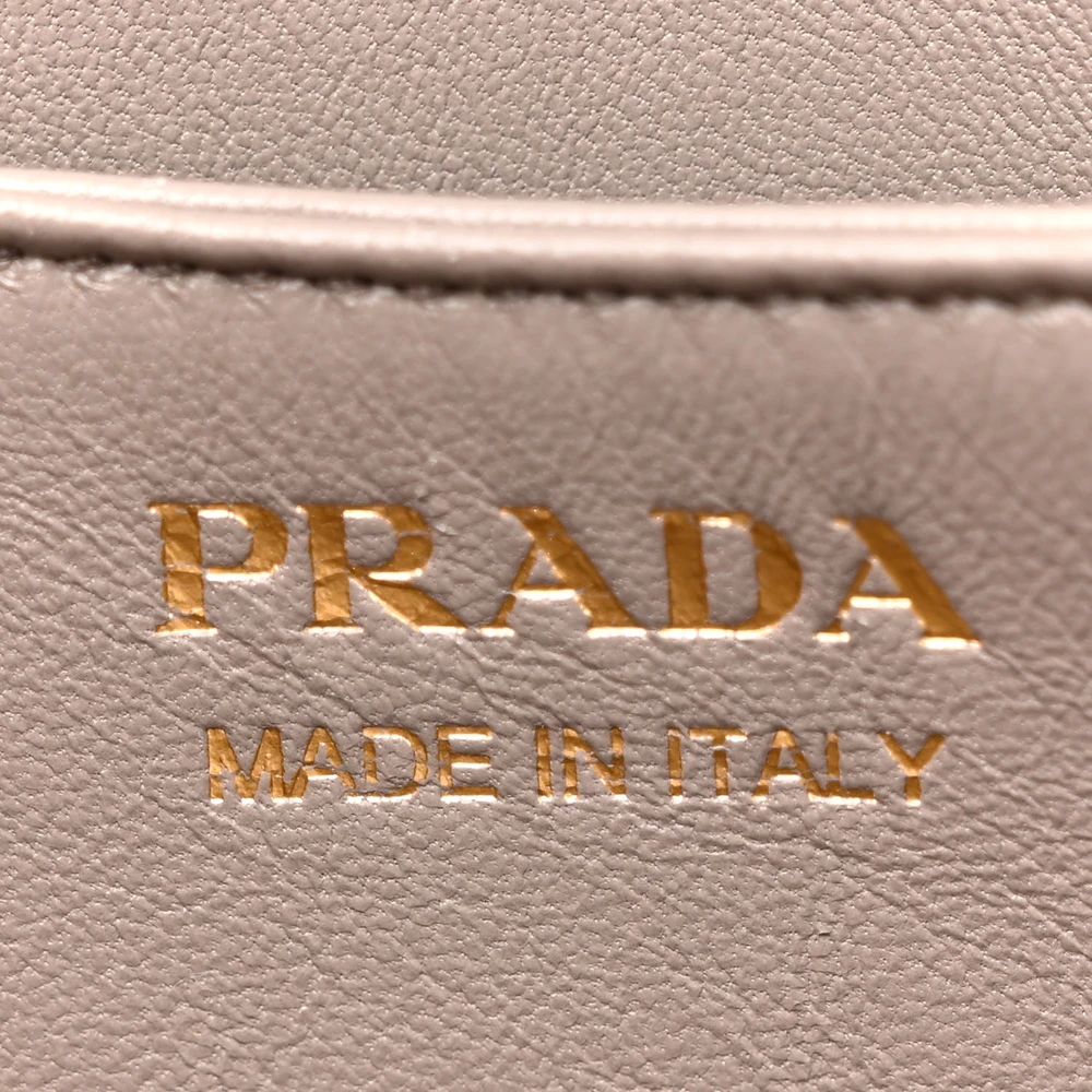Prada Mini Soft Zippered Shoulder Bag Clay Grey Vitello Daino Leather Gold Hardware