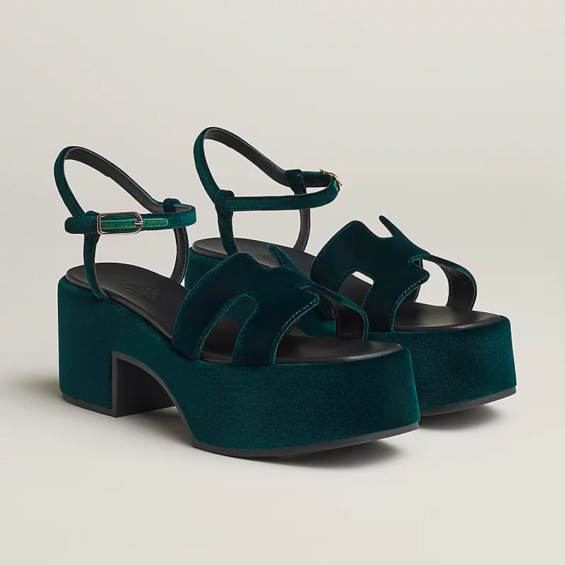 HERMES Jam Green High Heels Sandal