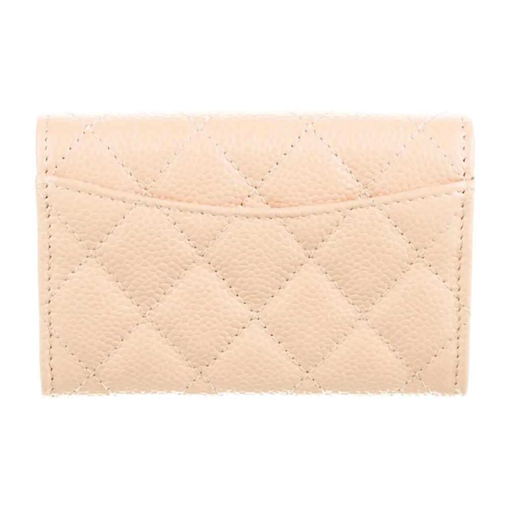 Chanel Small Interlocking CC Logo Wallet Neutrals Quilted Caviar Leather Silver Hardware