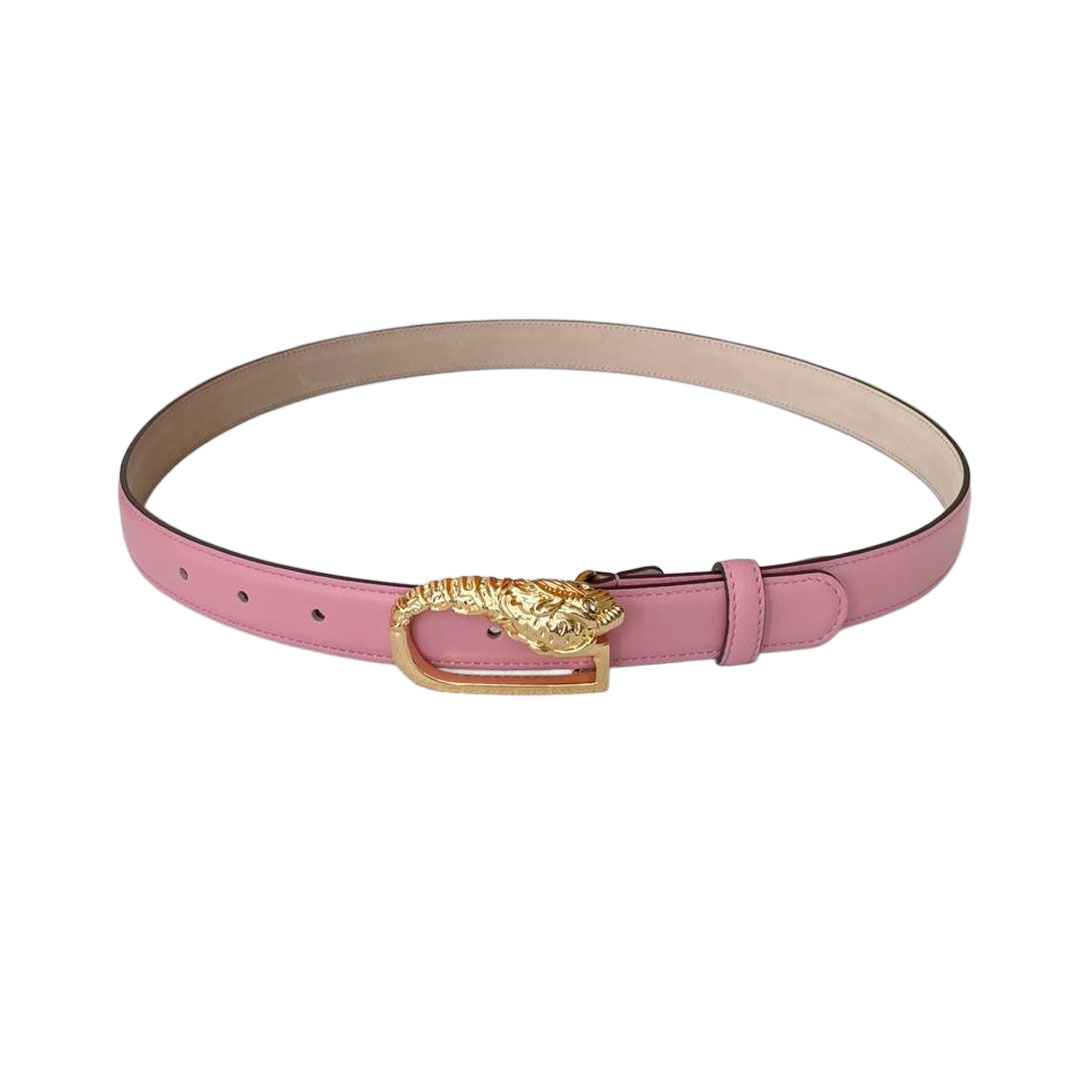 Gucci Women's G Buckle Belt In Pink/Red/Black Calfskin With Gold Hardware 25mm