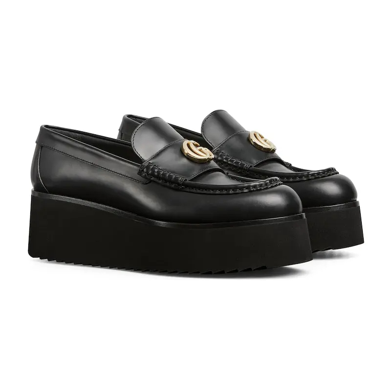 Gucci black double G slope heel loafers