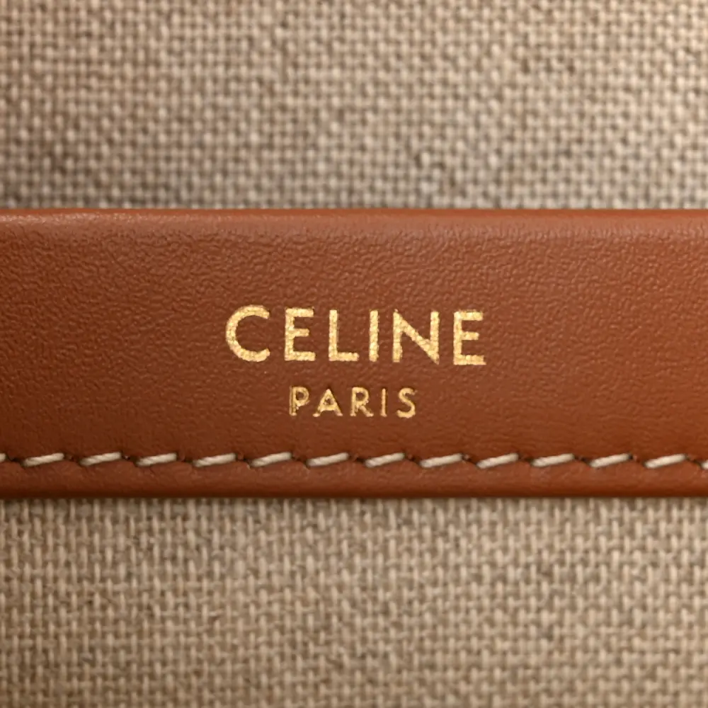 Celine Small Cabas Thais Tote Bag White/Blue Canvas & Calfskin Leather Stripe