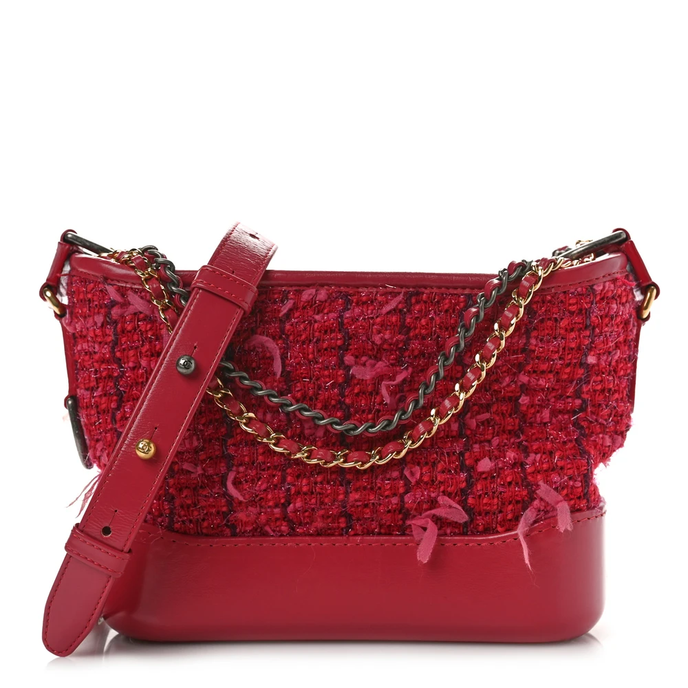 Grade Chanel Gabrielle Hobo Bag | Red Tweed   Calfskin