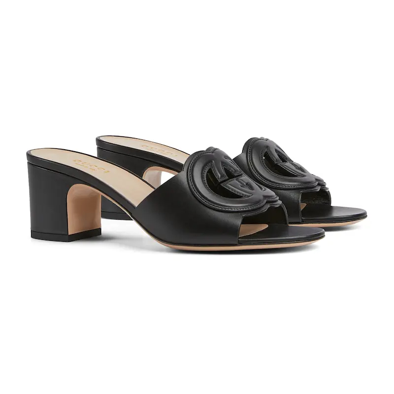 Gucci black high-heeled slippers