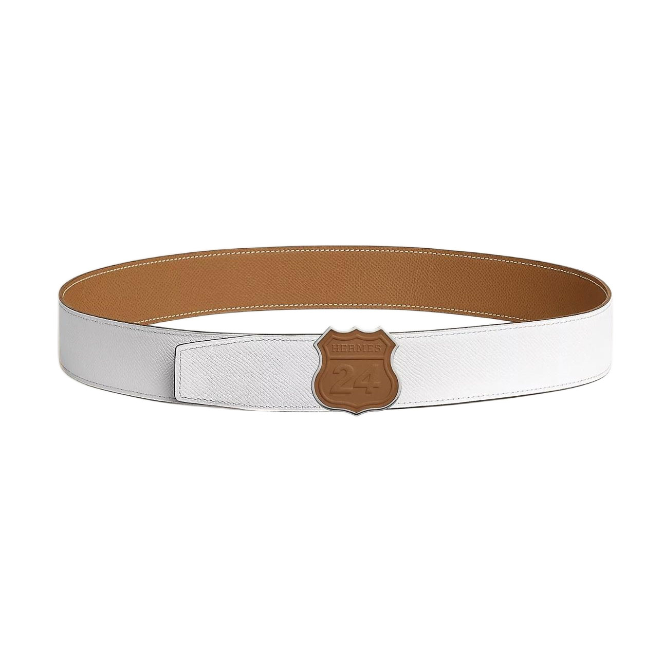 Hermès Men' s On The Road Buckle Reversible Belt In Brown/White/Blue/Black Calfskin 38mm