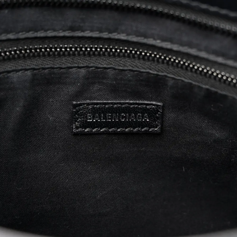 Balenciaga S City Classic Black Crocodile Embossed Matte Supple Lambskin Leather Incognito Hardware