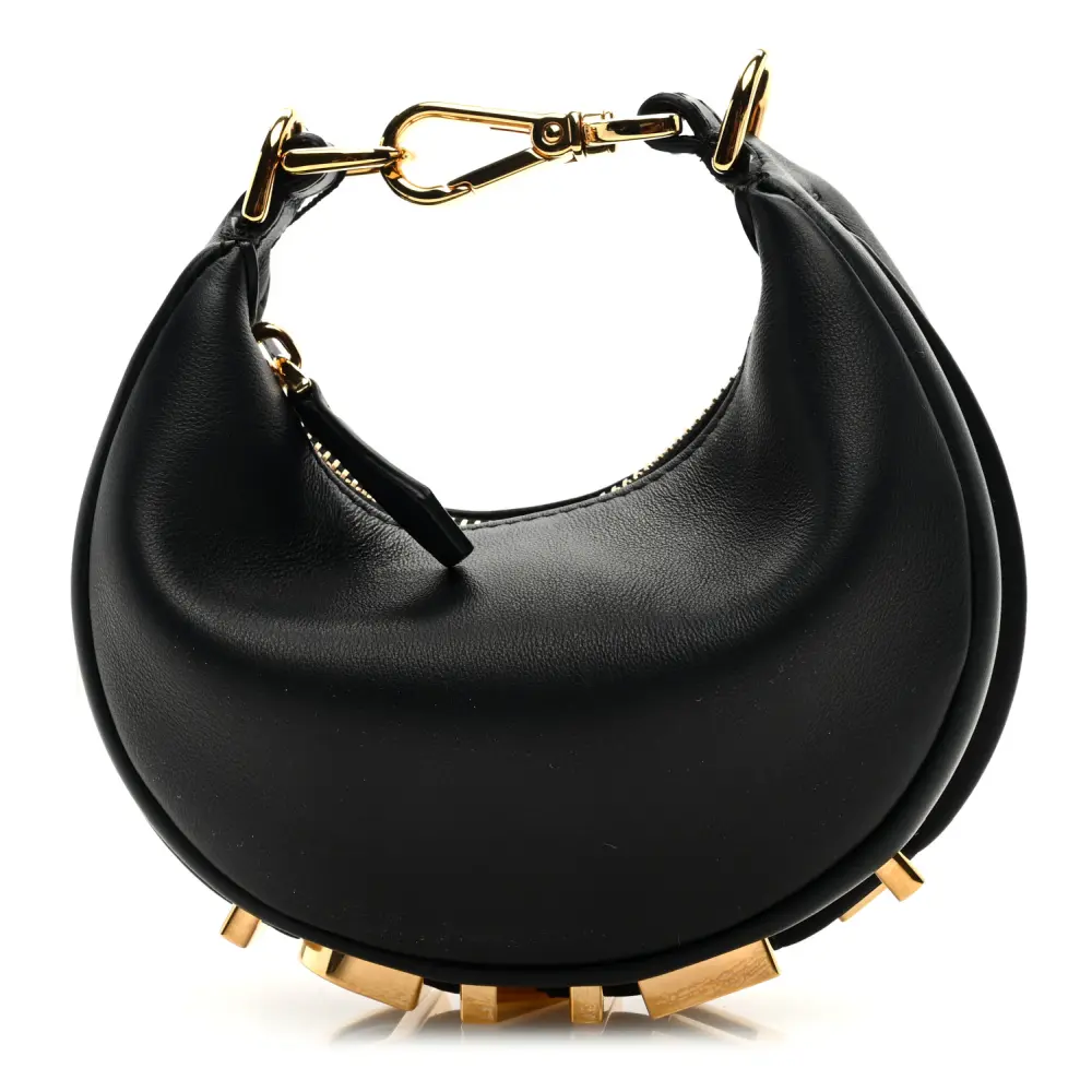 Fendi Nano Fendigraphy Hobo Charm Black Matte Grace Vitello Leather Gold Hardware