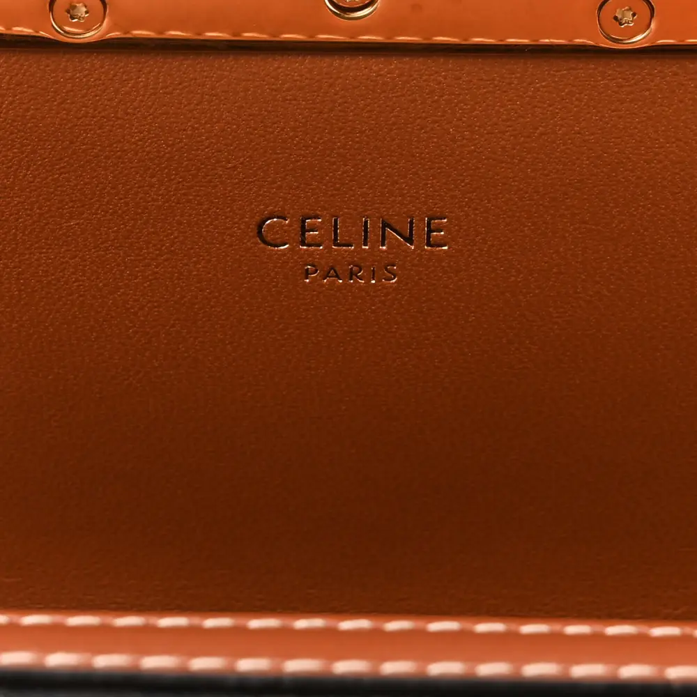 Celine Small Teen Triomphe Bag Tan Calfskin Leather & Triomphe Canvas Gold Hardware