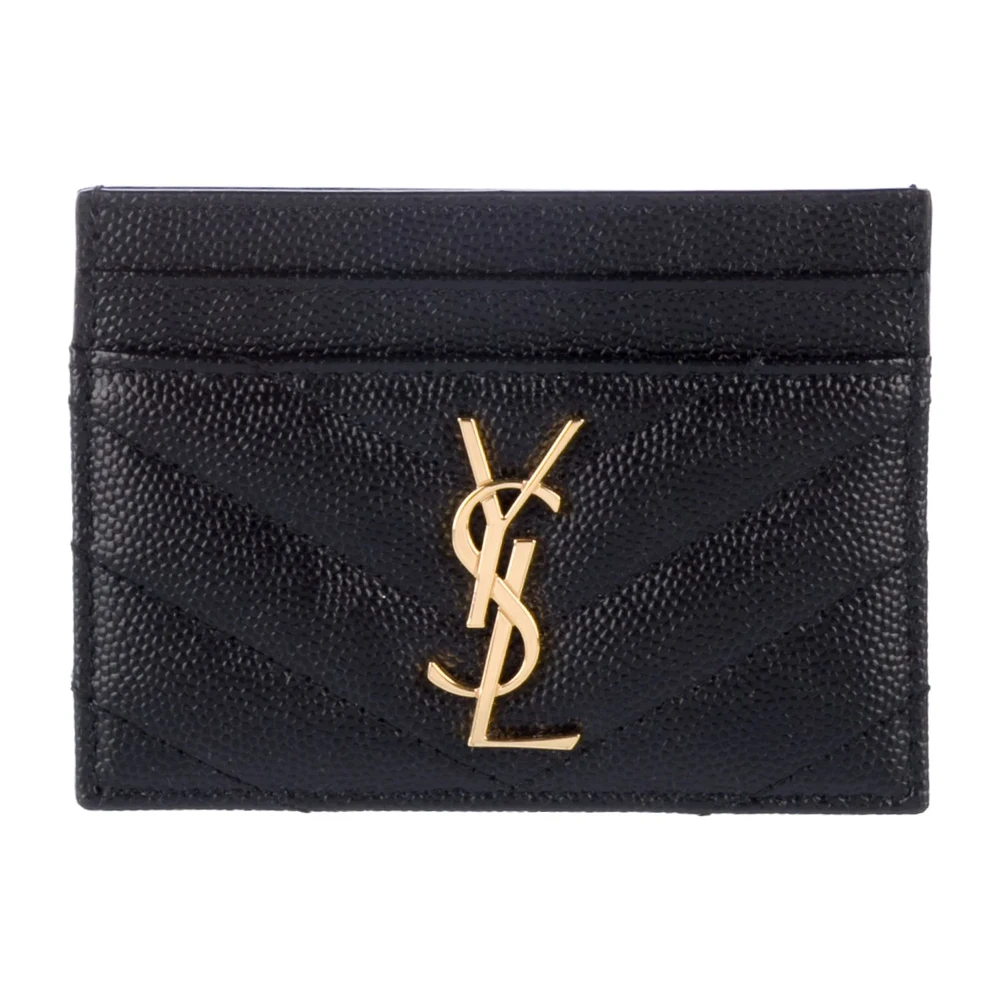 Saint Laurent Small Card Holder Black Saffiano Printed Leather Gold Hardware