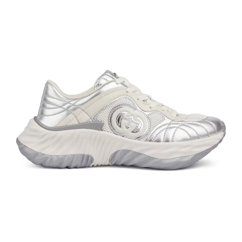 Gucci Ripple series women's thick soled sports shoes white silver Sneakers