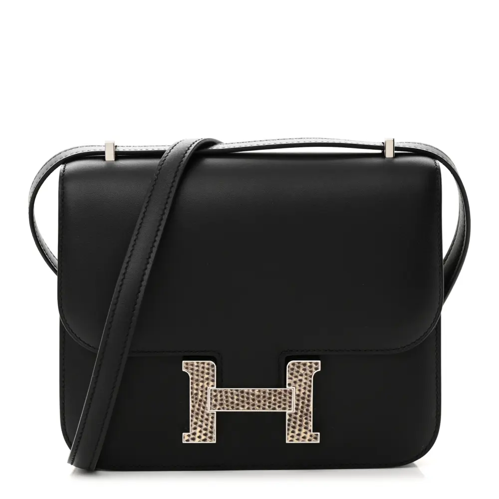 Hermès Constance 18 Black Ombre Veau Monsieur & Lizard Leather Palladium Silver Hardware