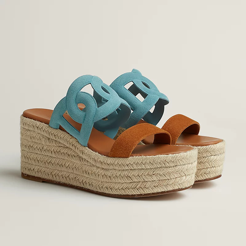HERMES Ithea Wedges and heels Slippers High-heeled slippers Blue High Heels Sandal