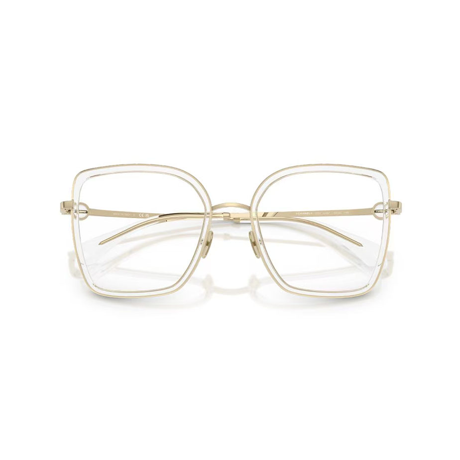 CHANEL square frame glasses light gold color size 56口-18-142