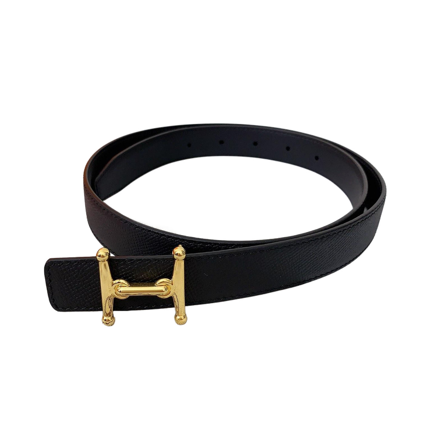 Hermès Women' s H Buckle Belt In Brown/Black Epsom Calfskin With Gold/Silver Hardware 24mm