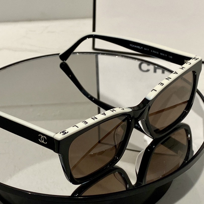 CHANEL square frame glasses black white color size 57-17-140