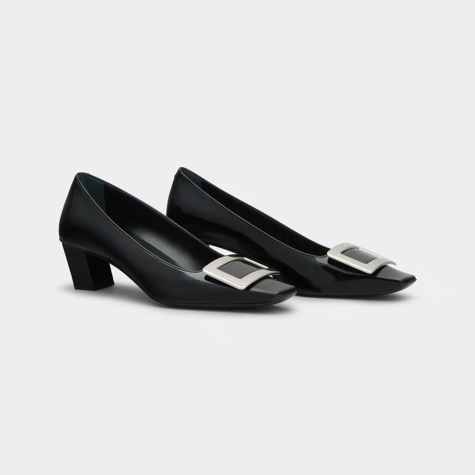 Roger Vivier Belle Vivier Pumps High Heels In Black Patent Leather With Metal Buckle (Heel Height 4.5cm)