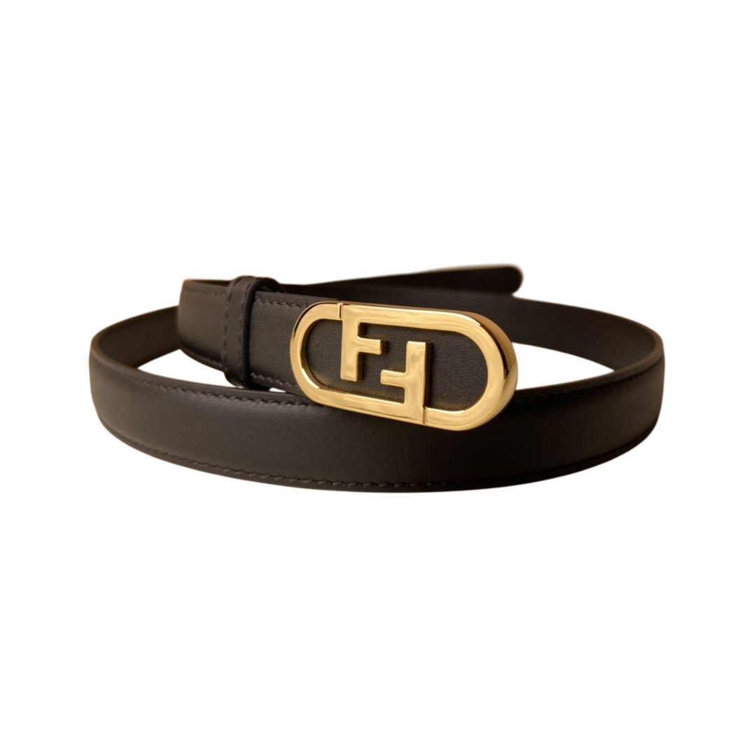 Fendi Women's O Lock Buckle Belt In Black Calfskin With Gold Hardware 20mm