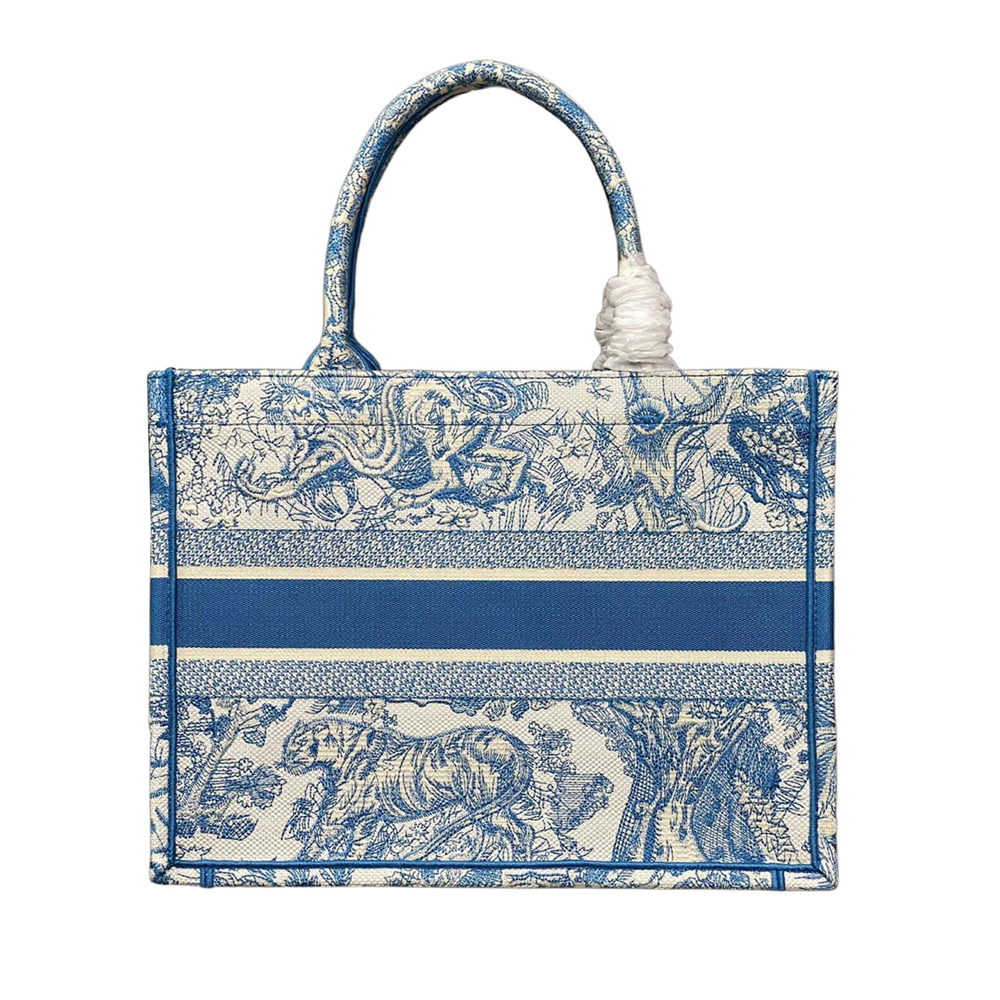 Dior Medium Dior Book Tote In White and Blue/Yarrow Pink/Green/Pink Toile de Jouy Sauvage Embroidery
