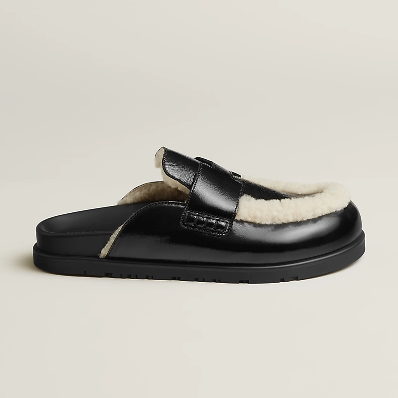 HERMES Go Mule Black Slippers