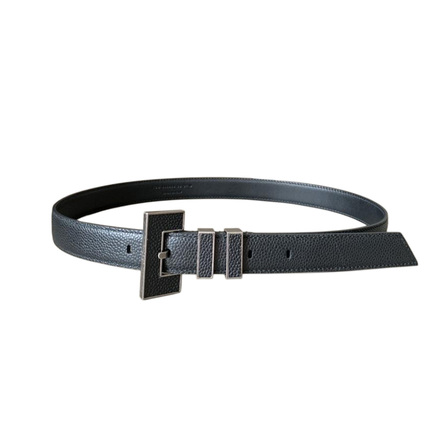 Saint Laurent Carre Rive Gauche Double-Loop Belt In Black Calfskin With Gold/Silver Hardware 25mm