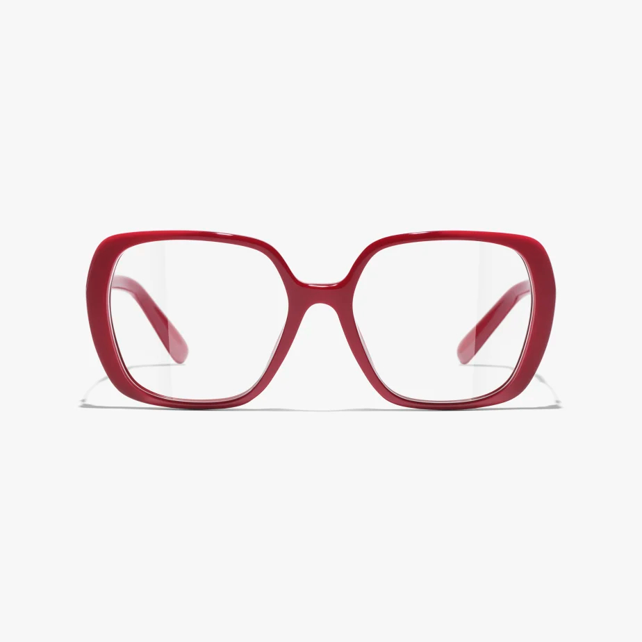 CHANEL square frame glasses red gold color size 54口18-145