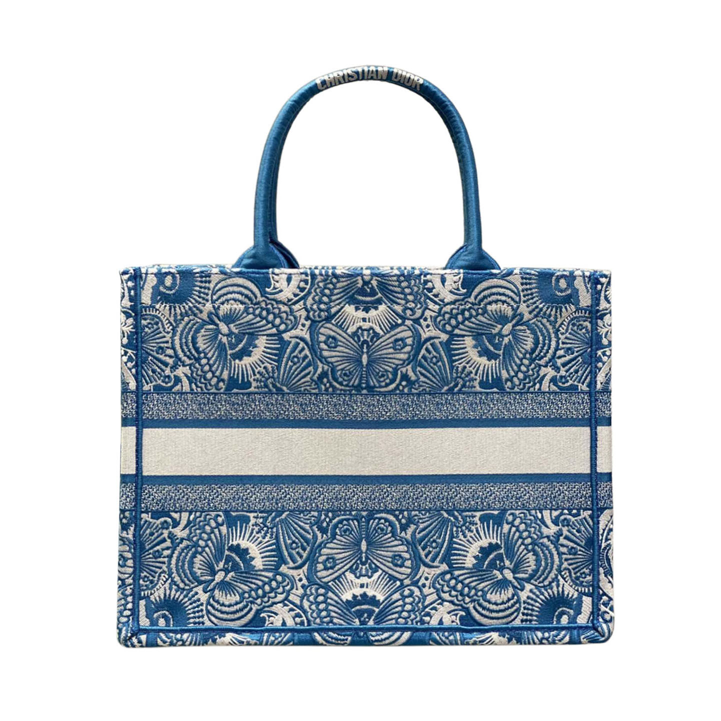 Dior Medium Dior Book Tote In Celestial Blue and White D-Butterfly Paisley Embroidery