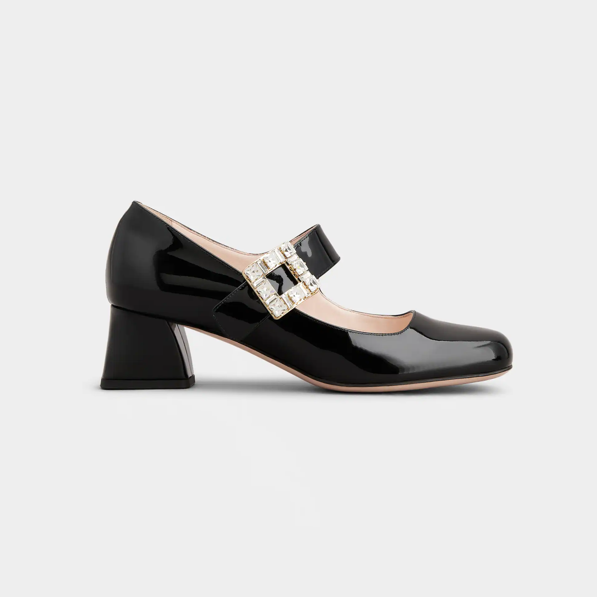 Roger Vivier Très Vivier Dasiy Mary Janes In Black/White Patent Leather With Crystal Buckle (Heel Height 4.5cm)