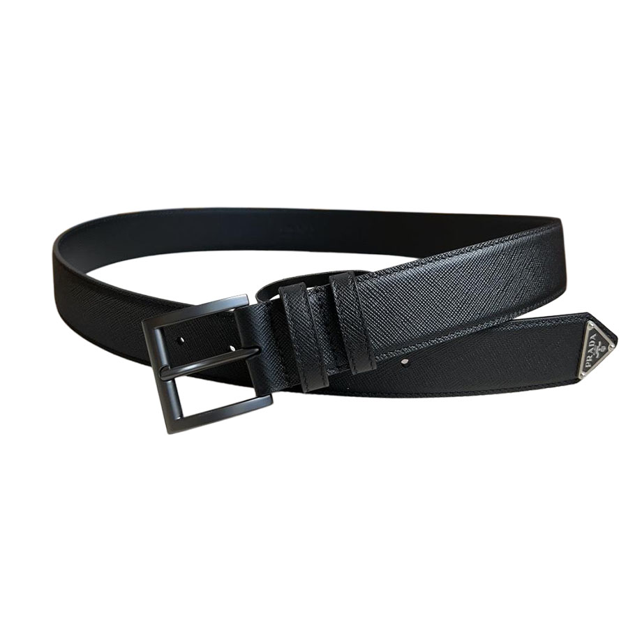 Prada Women' s Square Buckle Belt In Black Calfskin With Gold/Silver/Gun Black Hardware 35mm