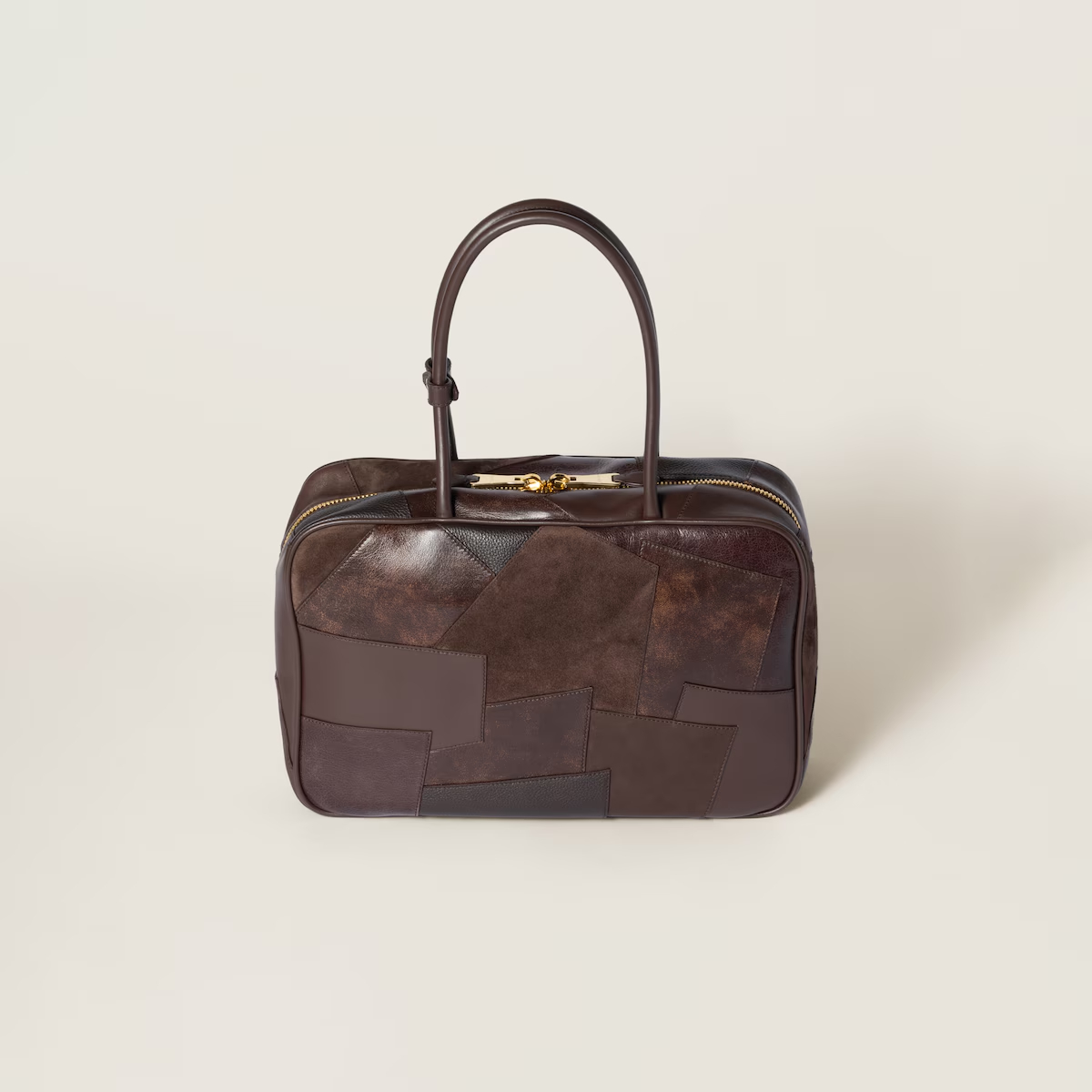 Miu Miu Beau Leather / Suede splicing Deep Brown Top-Handle Bags