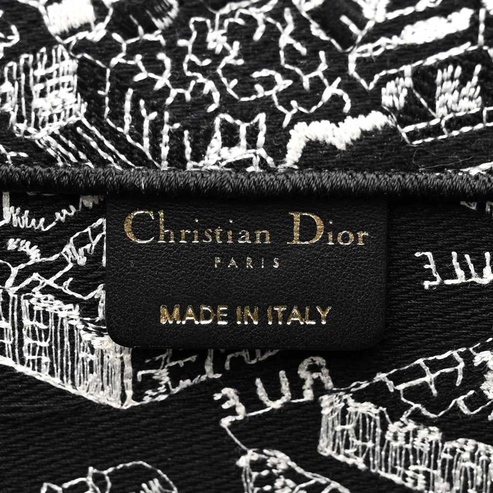 Dior Medium Plan De Paris Book Tote Black/White Embroidered Canvas