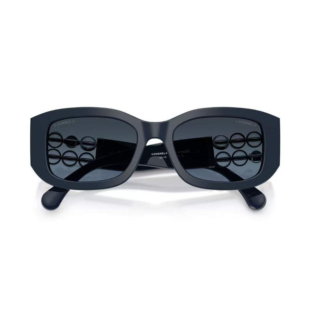 CHANEL square frame glasses blue silver color size 55-19-130