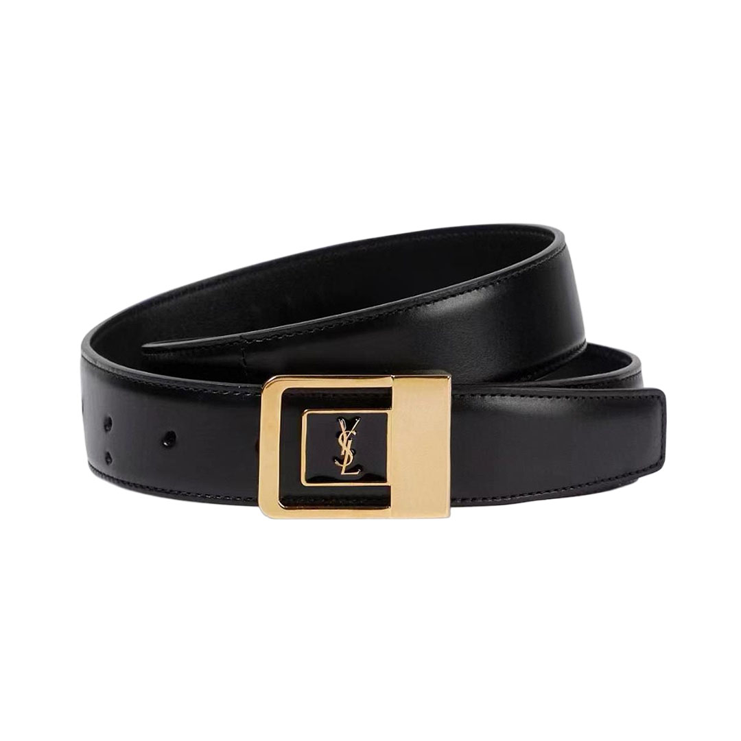 Saint Laurent LA 66 Buckle Belt In Black Calfskin With Gold Hardware 30mm