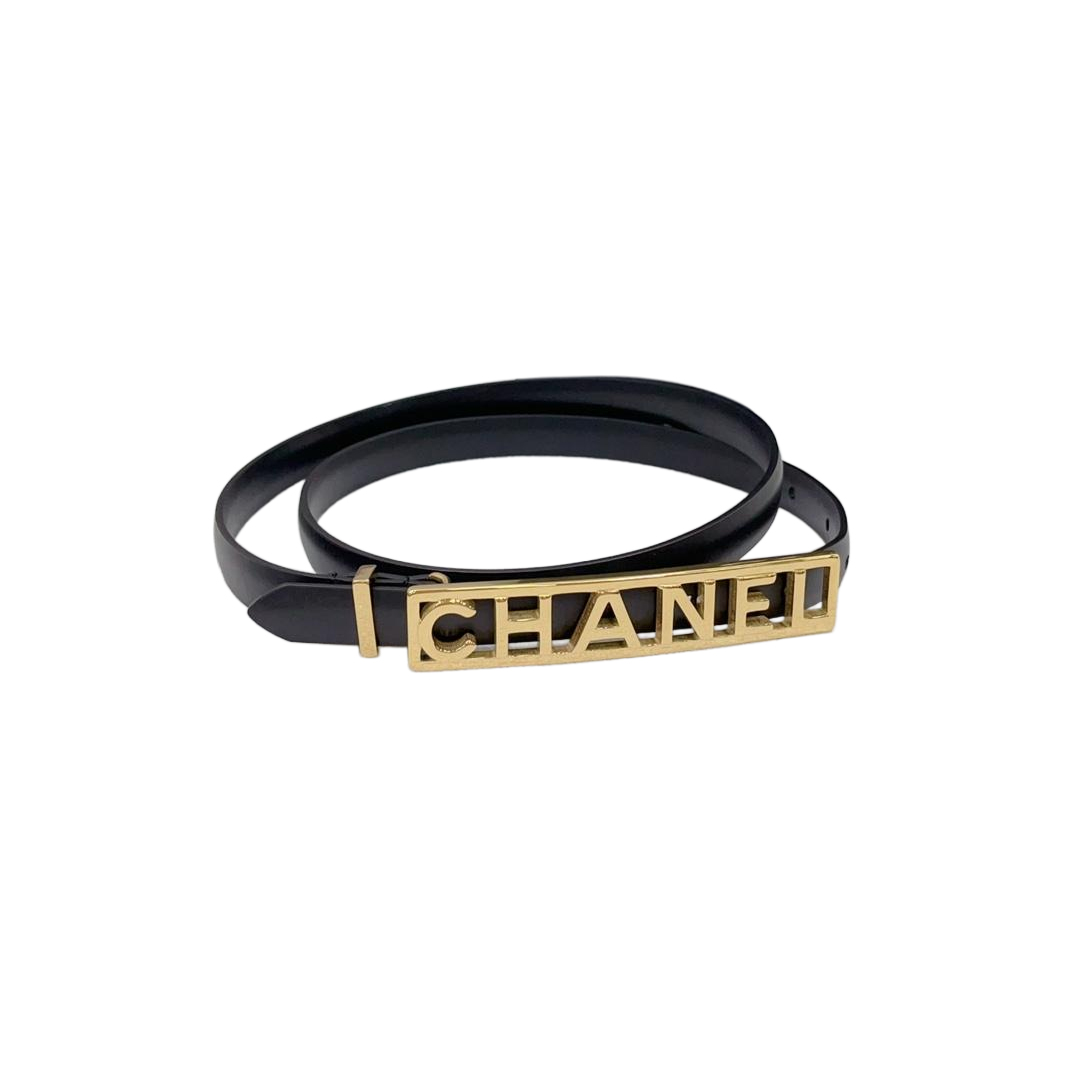 Chanel Women's Rectangled Buckle Belt In Black/White/Brown/Red Calfskin With Gold Hardware 15mm