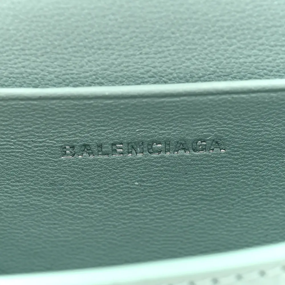 Balenciaga Hourglass Mini Top Handle Bag With Chain Green Acqua Crocodile Embossed Shiny Calfskin Leather